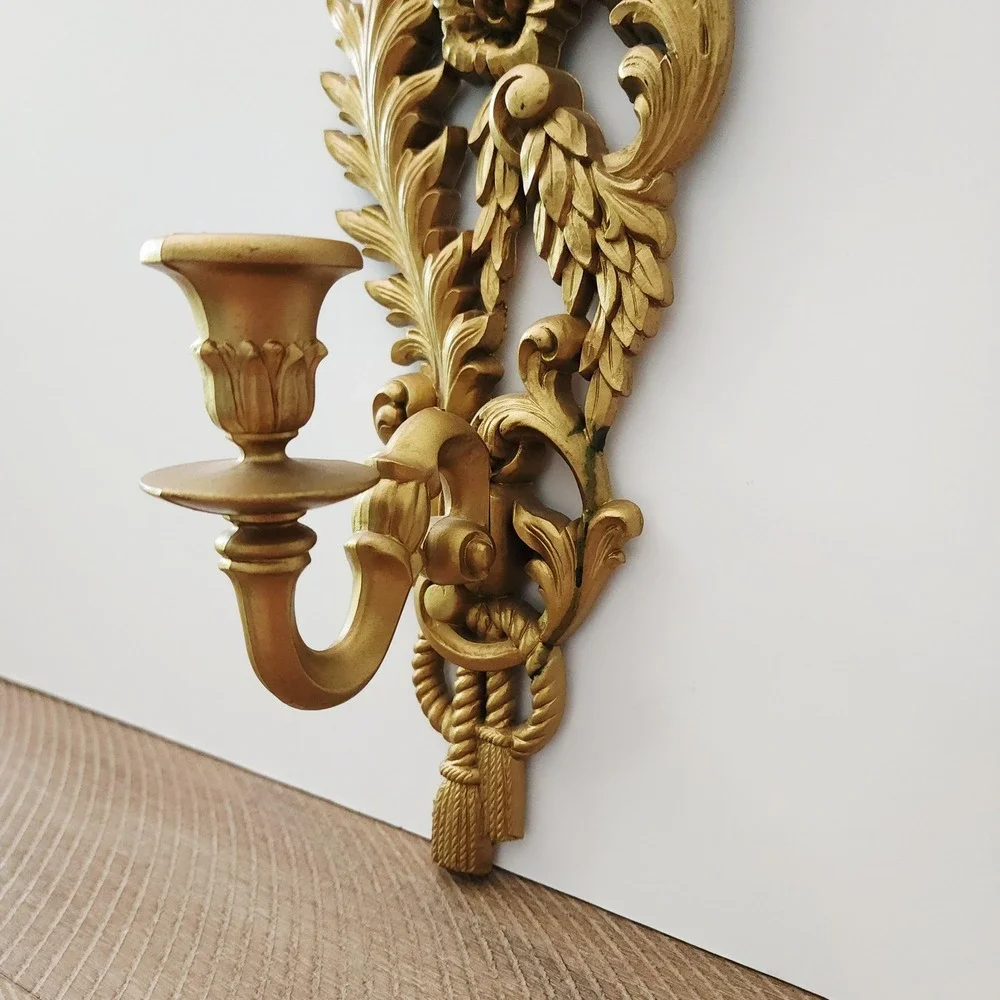 Vintage Gold Ornate Wall Sconce, Syroco Candleholder